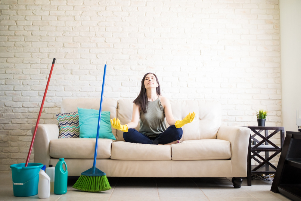 housewife relieving stress meditating